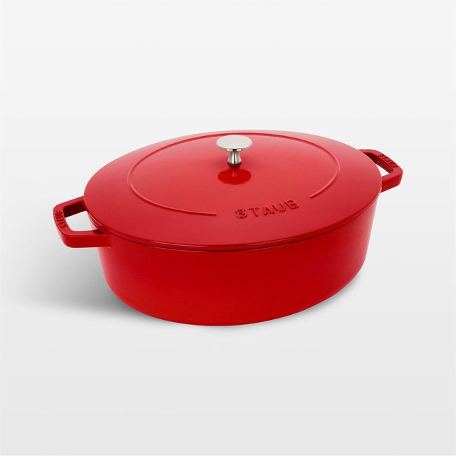 Staub 6.25-Qt. Cherry Enameled Cast Iron Shallow Oval Dutch Oven