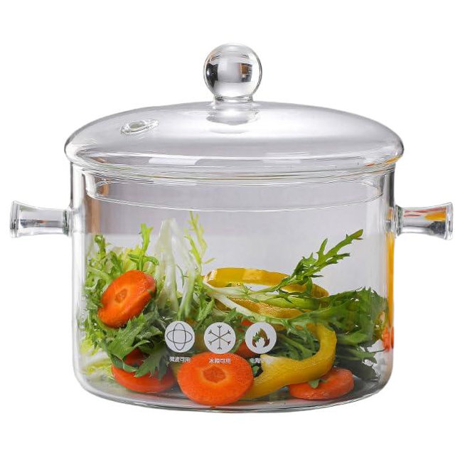 Glass Cooking Pots, 1.9L/64OZ Heat-Resistant Borosilicate Glass Saucepan with Cover, Cookware Set Stovetop Pot for Soup, Pasta,& Baby Food (64OZ)