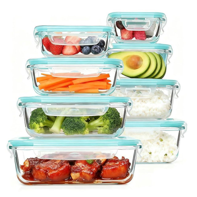 UNITED FLAMES 8 Pack Glass Food Storage Containers, Stackable Meal Prep Glass Containers with Airtight Locking Lids, Lunch & Kitchen Storage Set for Fridge, Freezer, Microwave, Dishwasher Safe