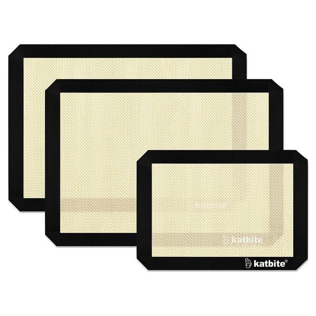 Katbite Silicone Baking Mat Colorful Collection - Set of 3: 2 Half Sheets Mats (11 5/8" x 16 1/2") + 1 Quarter Baking Sheet, Reusable & Nonstick Bakeware Mats for Cookies, Macarons, Bread (Black)