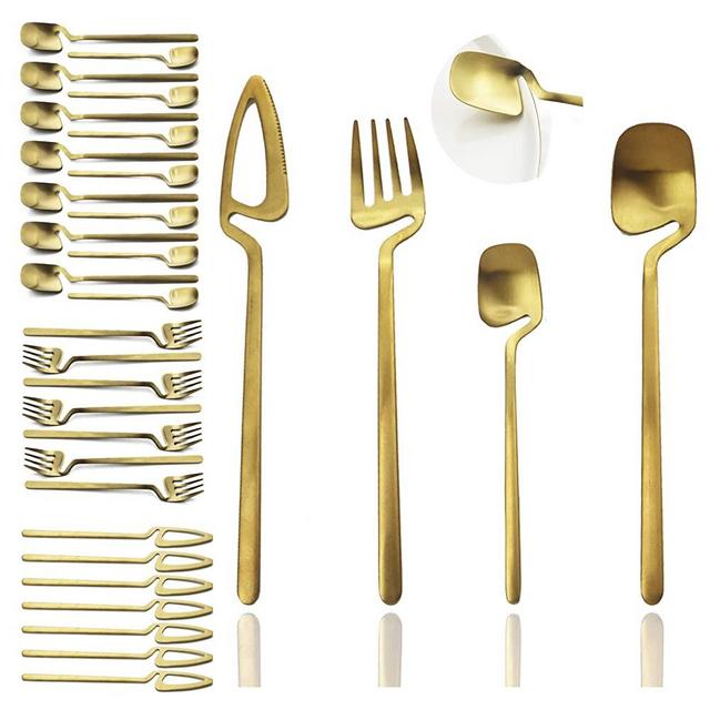 JASHII Flatware Set 32-piece Silverware Set Matte Finished Cutlery Set Service for 8 Include Knife/Fork/Spoon/Coffee spoon Dishwasher Safe (Gold)