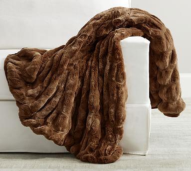 Faux Fur Ruched Throws-- Tabaco