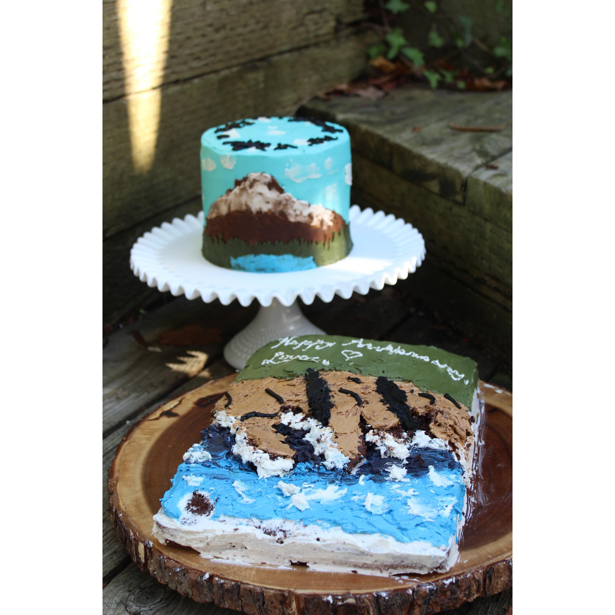 We made each other these cakes for our 2nd anniversary. We didn't know what the other was planning and we still managed to coordinate them!