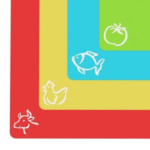 Cooler Kitchen - Extra Thick Flexible Plastic Cutting Board Mats With Food Icons &"EZ-Grip" Waffle Back, 4 packs