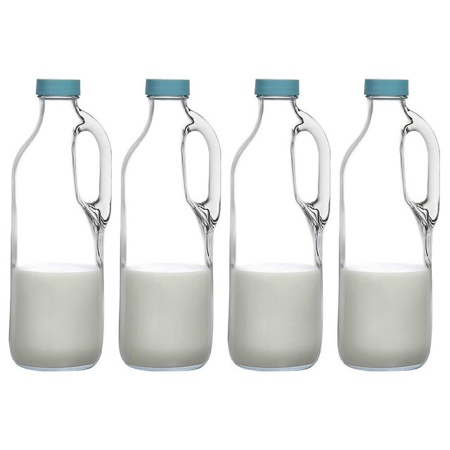 2 Pc 47oz Clear Glass Bottle Set with Handle and Lids - Airtight Food Jug - Glass Kitchen Pitcher (4)