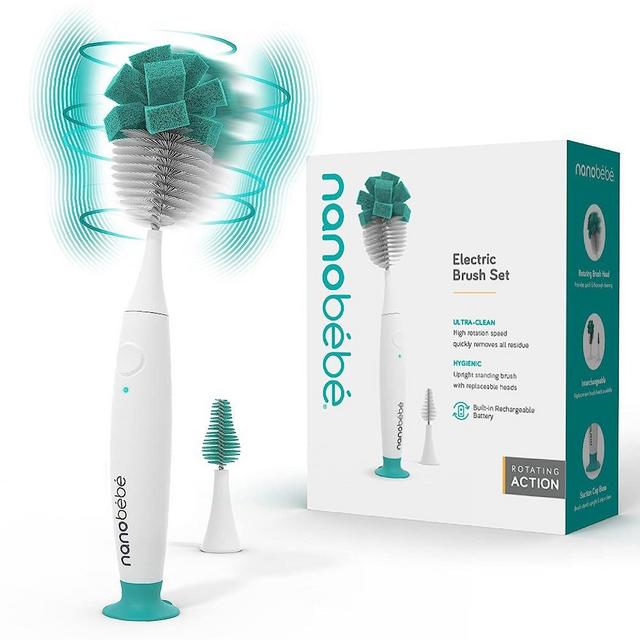 Nanobebe E-Brush Baby Bottle Cleaner - Electric Bottle Cleaning Brush, Baby Accessories, and Sippy Cups - Rechargeable, Includes Replaceable Brush Head