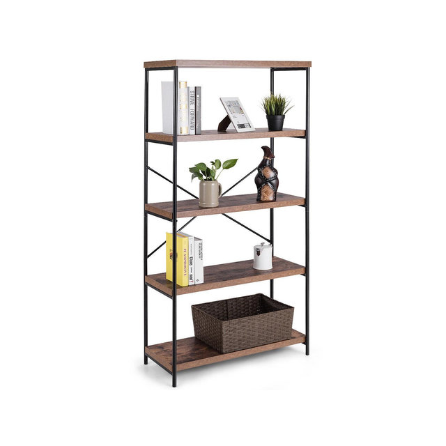 Costway 5-Tier Bookshelf, Industrial Etagere Bookcase, Rustic Display Shelf Organizer