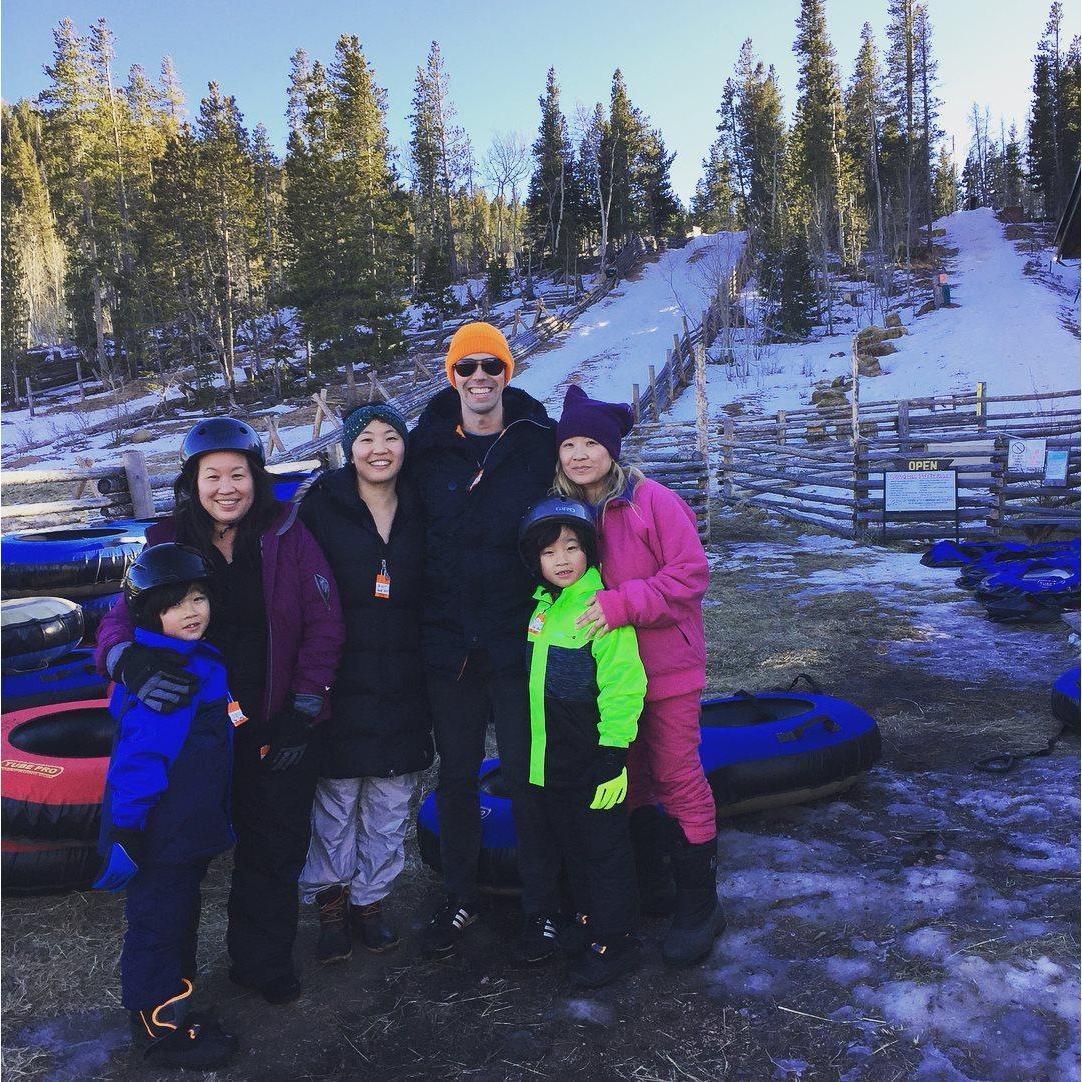 Red monster vs. blue monster snow tubing in Colorado!