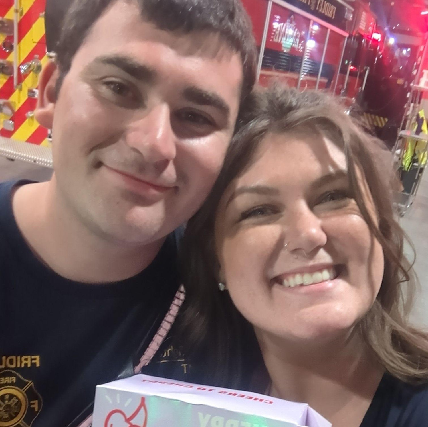 Brought him snacks to the fire station.