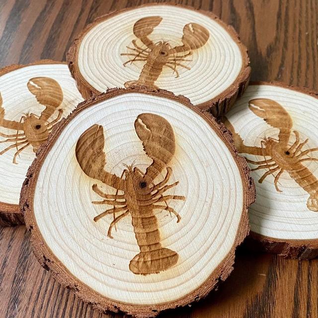Lobster Engraved Wood Coaster Set - Perfect Gift for Wedding, Engagement, Anniversary, or Christmas