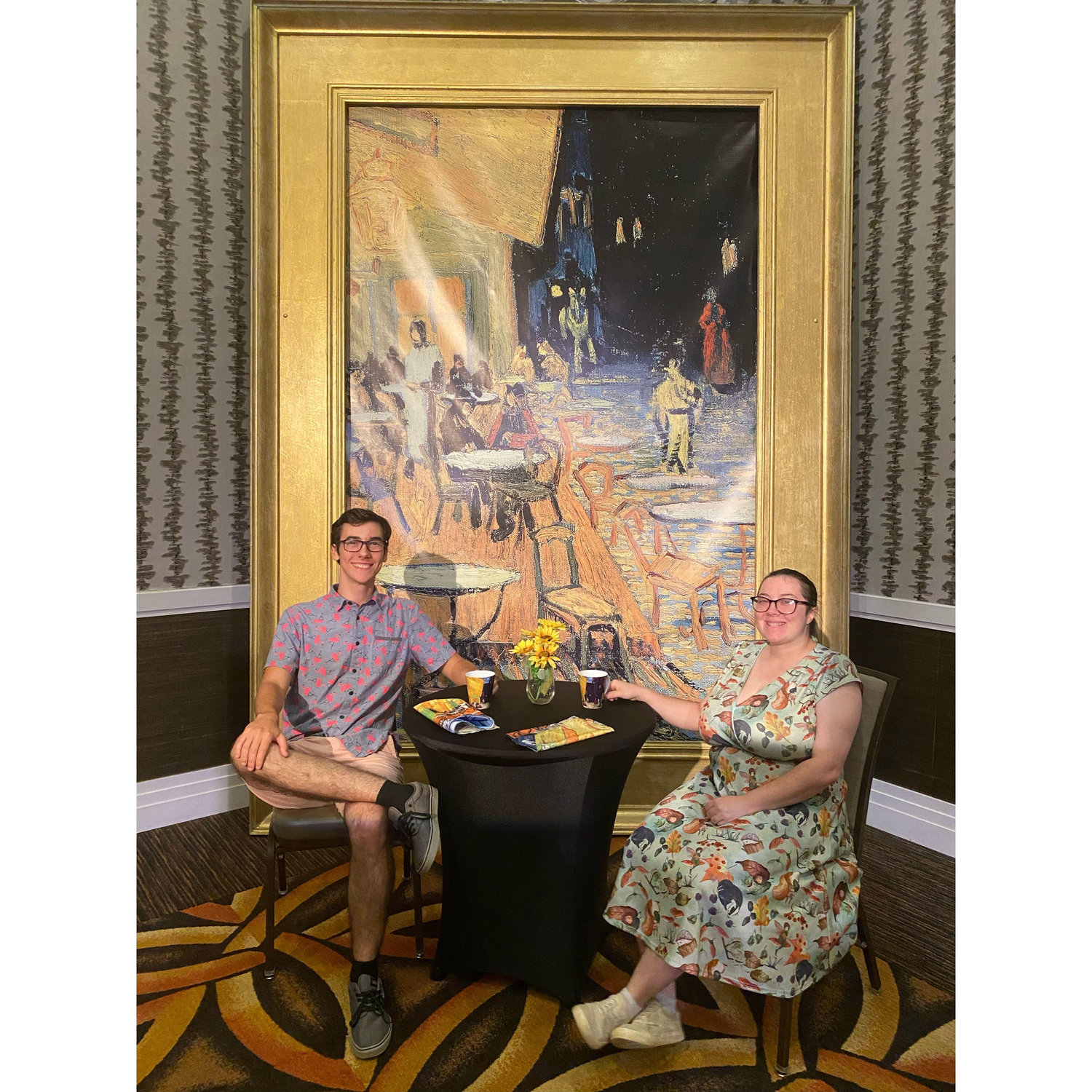 Posing for a photo at the immersive Van Gogh exhibit.