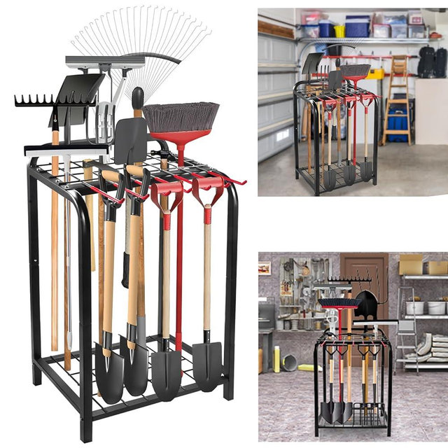 Trieez Heavy Duty Garden Tool Storage, Alloy Steel Garden Tool Organizer - Sturdy Metal Garden Tool Organizer for Garage, Tools, Shed, Yard Tool Holder, Garage Tool Organizer Rack - BLK
