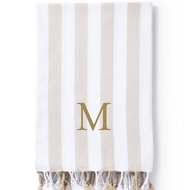 Personalized “M” Cabana Stripe Packable Beach Towel
