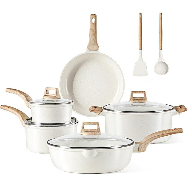 CAROTE 11 Piece Pots and Pans, Ceramic Cookware Non Stick Health Induction Cookware Kitchen Cooking Set with Saucepan Set, PFAS Free
