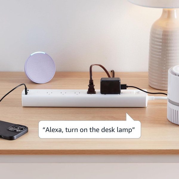 Amazon Basics Smart Plug Power Strip with 3 Individually Controlled Outlets and 2 USB-A Ports, Works with Alexa Only, 2.4 GHz Wi-Fi, No Hub Required, White