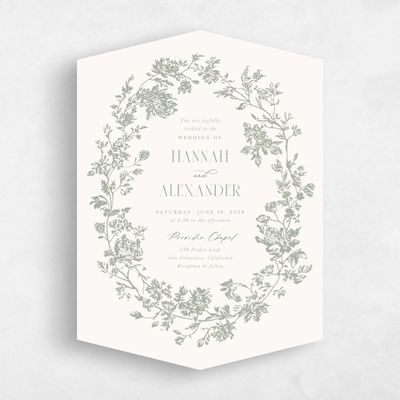 Green Diamond Wedding Invitation - Treviso Wreath