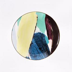 Abstract Brushstroke Salad Plate, Green/Yellow/Gold