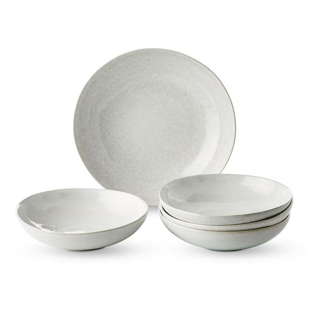 Reactive Glaze Pasta Bowl Set with Serve Bowl, White