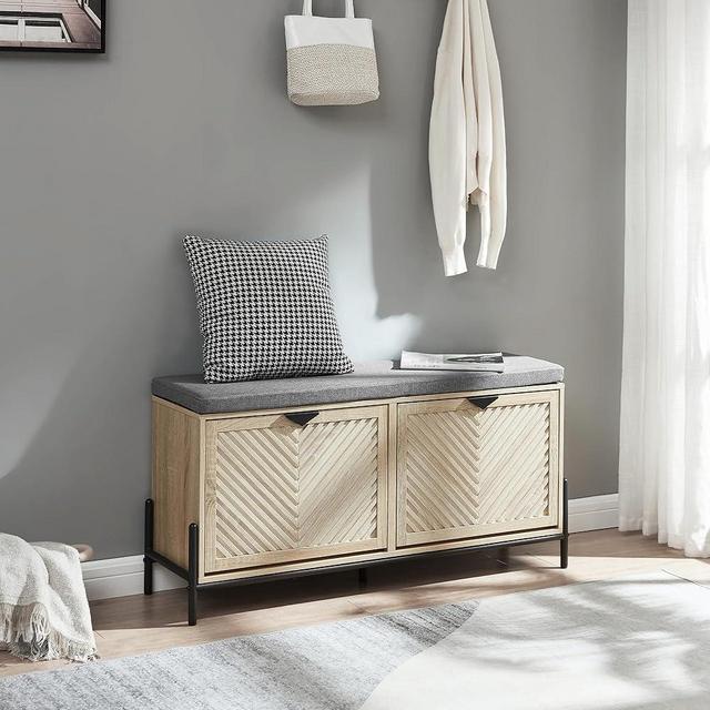 VIPLUMI Shoe Storage Bench with 2 Flip Drawers, Shoe Organizer Cabinet Benches with Cushion Shoe Rack for Front Door Entrance Entryway Living Room(Oak)