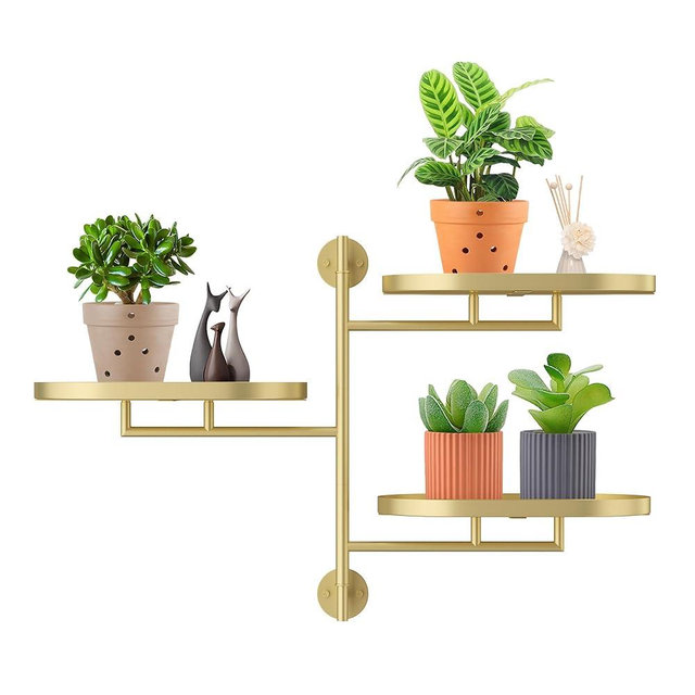 YFFSRJDJ Rotating Window Wall Plant Shelves Stand Holder, 3 Tiered Metal Gold Floating Plant Shelf Hanger Indoor , Window Sill Gifts