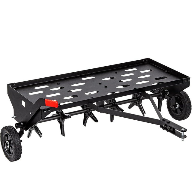 Suchtale 40-Inch Tow Behind Plug Aerator with Universal Hitch, Tow Plug Aerator with Extra-Wide Tow Bar, Durable Lawn Aerator Soil Penetrator Tractor with 24 Coring Plugs for Lawn, Farm and Garden