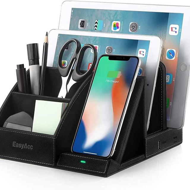 EasyAcc Wireless Charger Desk Organizer USB Charging Station, Multi-Device iPhone iPad Tablet Charging Station Dock Stand, Induction Charger for iPhone 11 Pro X XS MAX XR 8, Samsung S10 S10e S9