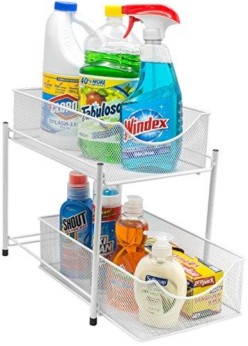 Sorbus 2 Tier Organizer Baskets with Mesh Sliding Drawers, Ideal Cabinet, Countertop, Pantry, Under the Sink, and Desktop Organizer for Bathroom, Kitchen, Office. Made of Steel (White)
