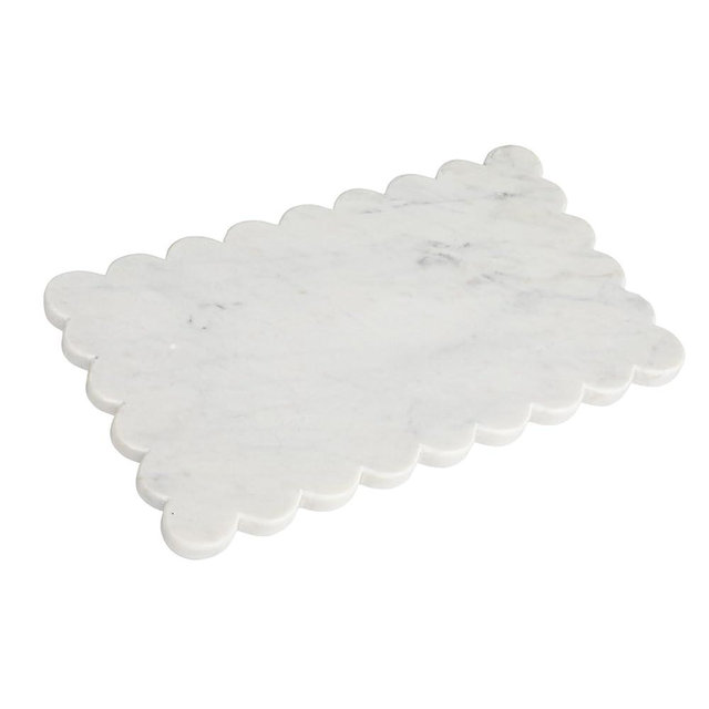 Creative Co-Op, White Marble Cheese Board with Scalloped Edge, Large
