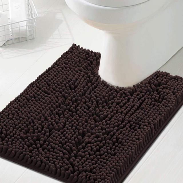 Toilet Mat U Shaped Bathroom Rugs Bath Mats for Bathroom Non Slip Luxury Chenille Bath Mat U Shape 20x24 Extra Soft and Absorbent Shaggy Rugs Washable Dry Fast - Chocolate
