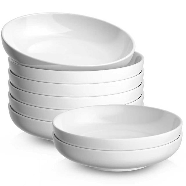Quatish 35oz Pasta Bowls Set of 8, 8.5" Large Salad Bowls Soup Bowl for Kitchen, Microwave & Dishwasher Safe, Porcelain Wide and Shallow Serving Bowl, White Dinner Plates, Dinnerware Set, Gift