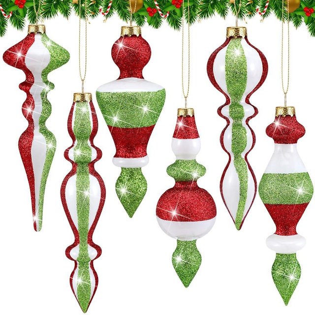 Suncalla 6 Pcs 6.3 Inches Mercury Glass Finial Christmas Ornaments Hanging Christmas Finials Glass Ornaments Assorted Mercury Decor for Vintage Holiday Xmas Tree Decoration(Red and Green)