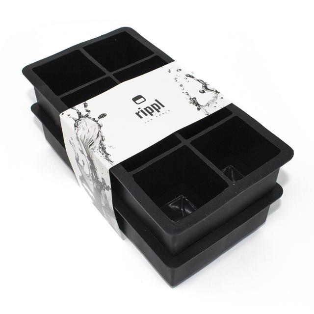 Rippl Ice Cube Tray - Silicone Ice Cube Tray - Ice Cube Tray with Large 8 Cavity Silicone Mold - Will Make Big Ice Cubes For Whiskey - Set of (2) in Black