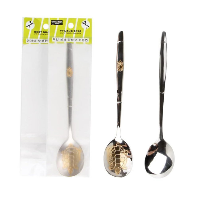 LABRIMP Turtle Dessert Spoons Gold Plating 3pcs Multi-function Stainless Steel Pattern Scoops