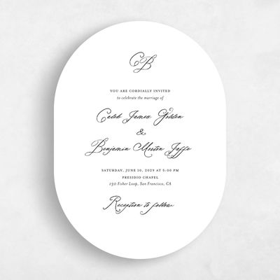 White Oval Wedding Invitation - Imarige Portrait
