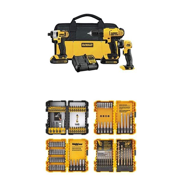 DEWALT DCK340C2 20V Max 3-Tool Combo Kit with DEWALT DWA2FTS100 Screwdriving and Drilling Set, 100 Piece