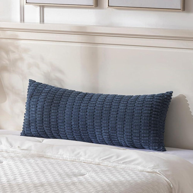 Fancy Homi Dusty Blue Long Body Lumbar Decorative Throw Pillow Covers 14x36 Inch for Bed Couch Bedroom Bench, Soft Corduroy Rectangle Solid Pillow Case, Rustic Farmhouse Boho Room Decor