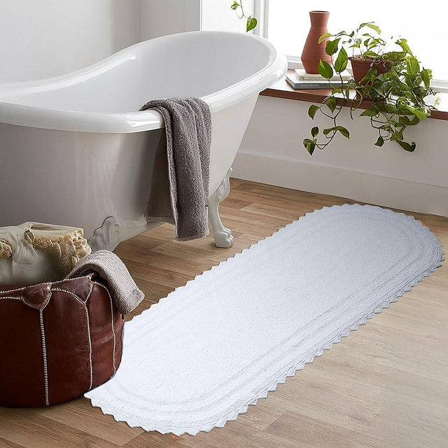 Royal Blaze Crochet Reversible Bath Mat Runner 100% Cotton Bathroom Rug Runner, Extra Large Oval 24×72 Soft White