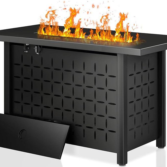 43 Inch Propane Fire Pit Table,50,000 BTU Rectangular Gas FirePits,CSA-Certified Steel 2-in-1 Multi-Use Propane Gas Fire Pit Table with Lid and Lava Rock,for Garden,Yard,Camping,Black