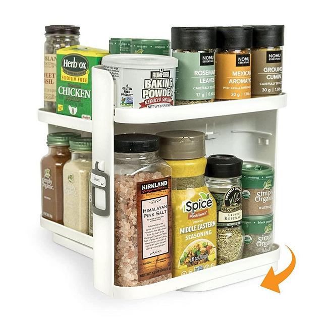 Cabinet Caddy SNAP! (White) | Pull & Rotate Spice Rack Organizer| 3 Snap-In Shelves Adjust for 5 Levels of Storage | Magnetic Modular Design | Non-Skid Base | 8.9”H x 6.1”W x 10.8”D