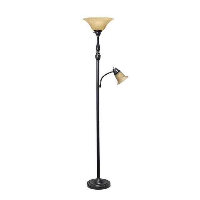 Elegant Designs LF2003-RBA 2 Light Floor Lamp, Restoration Bronze/Amber