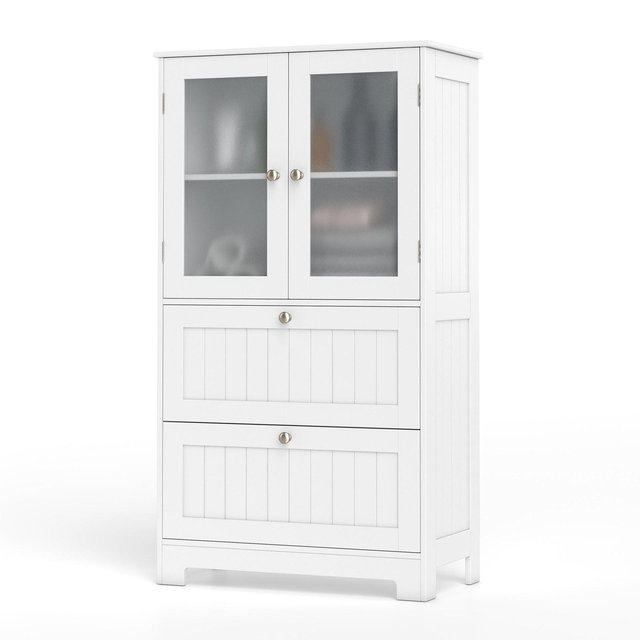 Costway Bathroom Floor Storage Cabinet Freestanding Cupboard Pantry w/ 2 Drawers