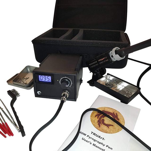 (Stage 2 ) TRUArt Professional Single Pen Woodburning Detailer – 60W Tool with Digital Temperature Control, 40 Tips and Case
