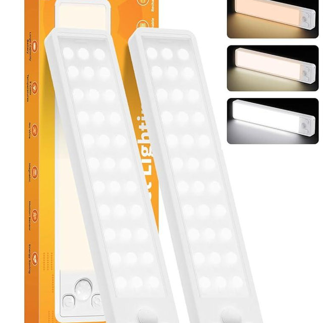 Under Cabinet Rechargeable Dimmable Lighting: 3 Color Temperature Motion Sensor Lights Indoor - Battery Operated Lights - Activated Closet Magnetic Wireless Led Light for Kitchen Home Bathroom Counter
