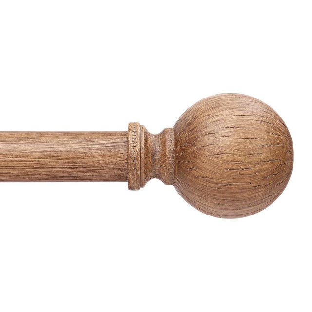 Wood Curtain Rods for Windows 48 to 84 Inch, 1" Diameter Adjustable Rustic Drapery Rod with Modern Faux Wood Grain Finials, Heavy Duty Decorative Farmhouse Curtain Pole for Living Room, Bedroom