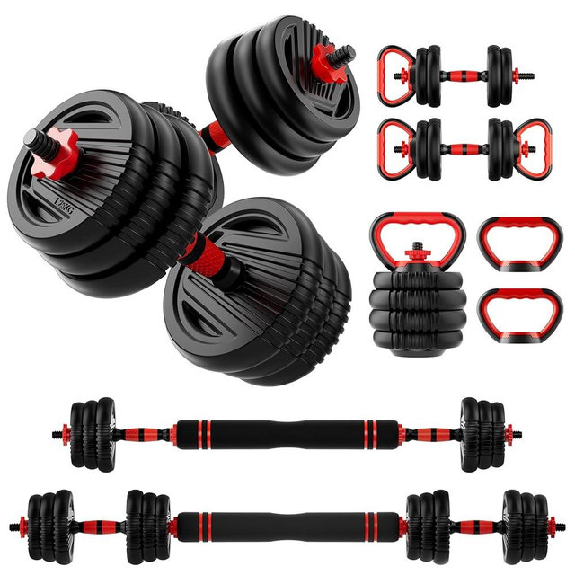SCEPKN Adjustable Dumbbell Set, 10/20/30/45/70/90lbs Free Weight Set with Connector, 5 in1 Dumbbells Set Used as Barbell, Kettlebells, Push up Stand,Weight Plate, Fitness Exercises for Home Gym Suitable Men/Women