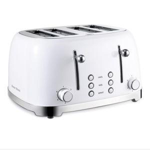 Roter Mond 4 Slice Toaster Retro Stainless Steel with Bagel Defrost Cancel Function, 6 Browning Settings, Extre Wide Slot and Removable Crumb Tray, White, ST033