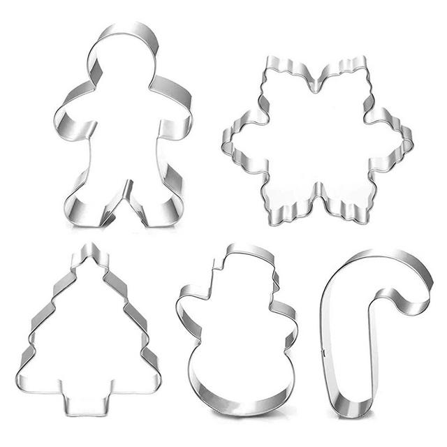Christmas Cookie Cutter Set - 5 Piece Holiday Cookies Molds - Snowman, Christmas Tree, Gingerbread Man, Candy Cane, Snowflake