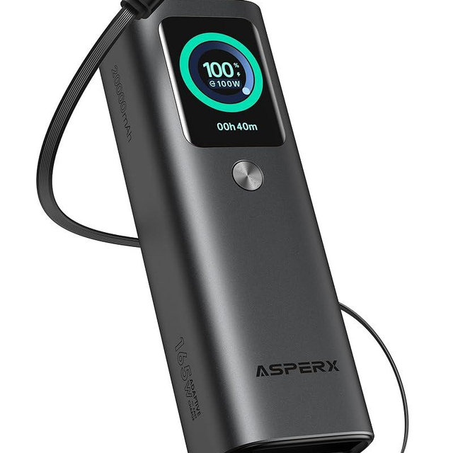 AsperX Laptop Power Bank, 165W 20,000mAh, Retractable Cables, Aluminum Alloy Unibody Portable Charger Power Bank, Battery Bank for MacBook Pro/Air/iPhone 17/iPad Pro/S25 Ultra/Dell/HP(TSA-Approved)