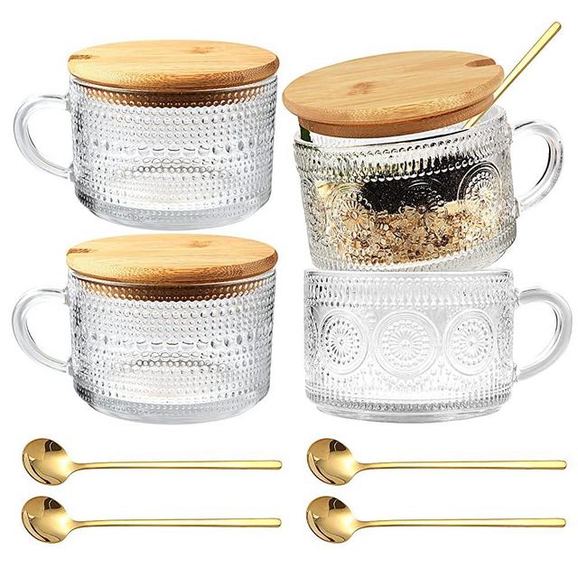 Vozoka Drinking Glasses with Bamboo Lids and Glass