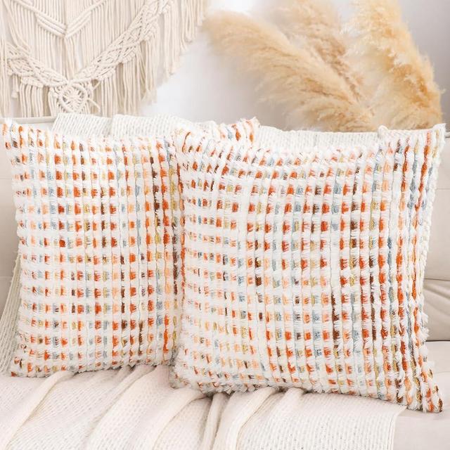 LUOYEHK Boho Throw Pillow Covers 20x20 Inch Set of 2 Chenille Tufted Pillowcase Farmhouse Neutral Cushion Covers for Couch Sofa Bed Living Room, Orange Red